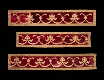 THREE GILT & SILK VELVET VALANCES, SPAIN, c. 1700