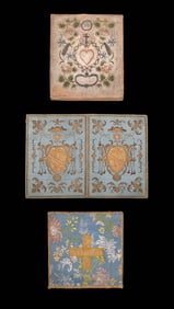 TWO EMBROIDERED OR BROCADE PATENS & ONE BURSE, FRANCE, 18TH C