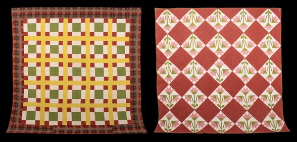 ONE NINE PATCH & ONE LILY QUILT, USA, 1850-1870
