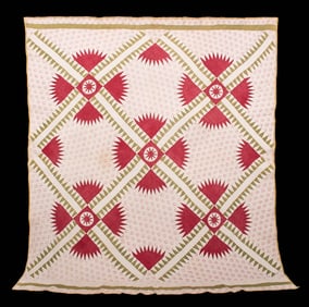 HAND SEWN NEW YORK BEAUTY QUILT, USA, 1840-1850s