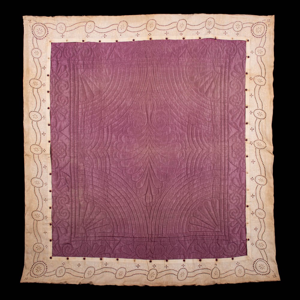 SILK QUILT & HAND EMBROIDERED INTERCHANGEABLE COVERS, 1860-1870 (1 of 10)