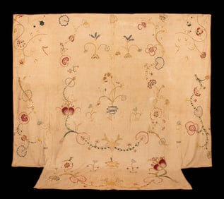 CREWEL EMBROIDERED BED COVERING, NEW ENGLAND, 1740s