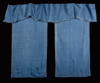 BROOKLYN MUSEUM PERIOD ROOM INDIGO DYED SILK CURTAINS, ORIGINALLY 18TH C