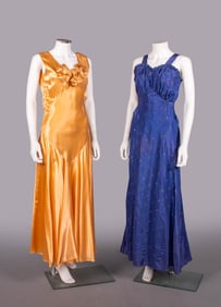 TWO TAFFETA OR SATIN EVENING GOWNS, 1930s