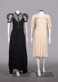 ONE TULLE EVENING GOWN & ONE CREPE DAY DRESS, 1920-1930s