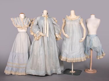 FIVE PIECE TREATED COTTON TROUSSEAU, 1890s