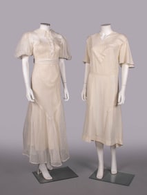 TWO ORGANDY OR CREPE AFTERNOON DRESSES, c. 1930-1935