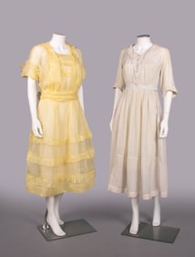 TWO COTTON DAY OR PARTY DRESSES, c. 1917-1918