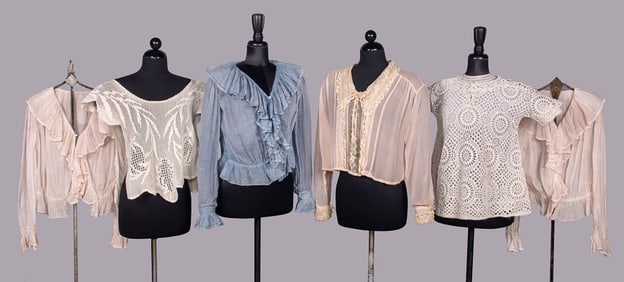 FIVE COTTON OR SILK LADIES BLOUSES, USA, 1840-1910s