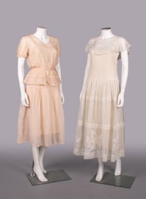 TWO COTTON AFTERNOON OR PARTY DRESSES, c. 1919 & c. 1930
