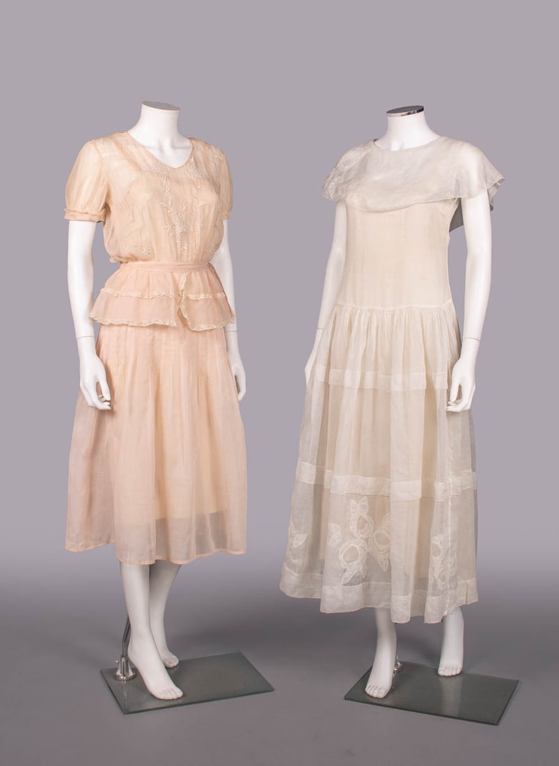 TWO COTTON AFTERNOON OR PARTY DRESSES, c. 1919 & c. 1930 (1 of 10)