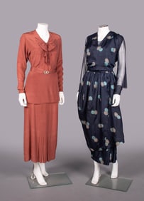 TWO SILK DAY OR AFTERNOON DRESSES, c. 1915 & c.1930