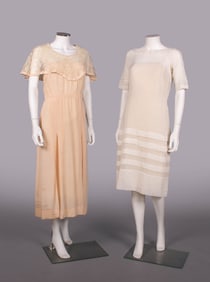 TWO SILK OR COTTON AFTERNOON DRESSES, 1920-1930
