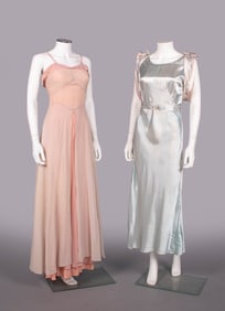 TWO CHIFFON OR SATIN EVENING GOWNS, c. 1936-1940