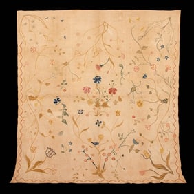 CREWELWORK LINEN COVERLET, BURLINGTON COUNTY, NEW JERSEY, c. 1764