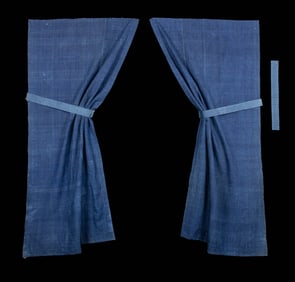 BROOKLYN MUSEUM PERIOD ROOMS INDIGO DYED CURTAINS, ORIGINALLY 18TH C
