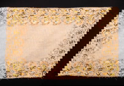 HAND EMBROIDERED LINEN CUSHION COVER, c. 1800