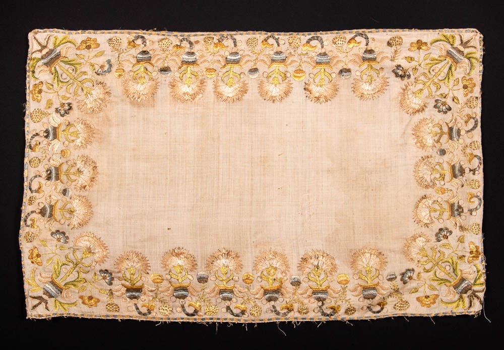 HAND EMBROIDERED LINEN CUSHION COVER, c. 1800 (1 of 9)