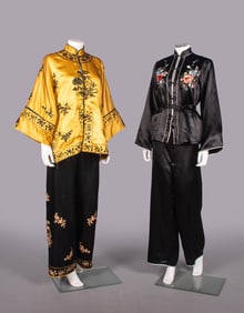 EMBROIDERED SATIN JACKET, PANTS & PAJAMAS, CHINA, 1940s