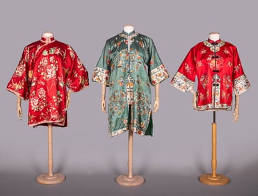 THREE EMBROIDERED EXPORT ROBES, CHINA, 1930-1960s