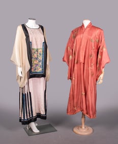 MANDARIN SKIRT DRESS & EMBROIDERED KIMONO, CHINA & JAPAN, 1920-1930s