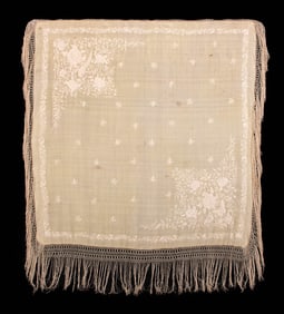 HAND EMBROIDERED FOLD OVER SHAWL, 1830s