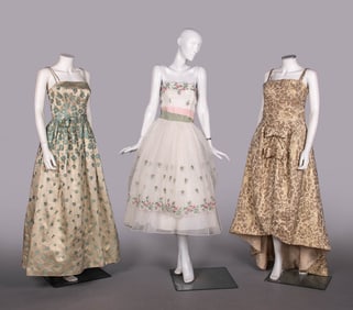 THREE LAME OR EMBROIDERED EVENING DRESSES, CALIFORNIA & BERLIN, 1950-1960s