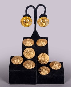 CHANEL LOGO EARCLIPS & SET OF BUTTONS, PARIS, 1980-1990