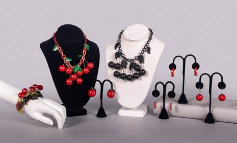 COLLECTION OF CHERRY MOTIF JEWELRY, 1930-1950