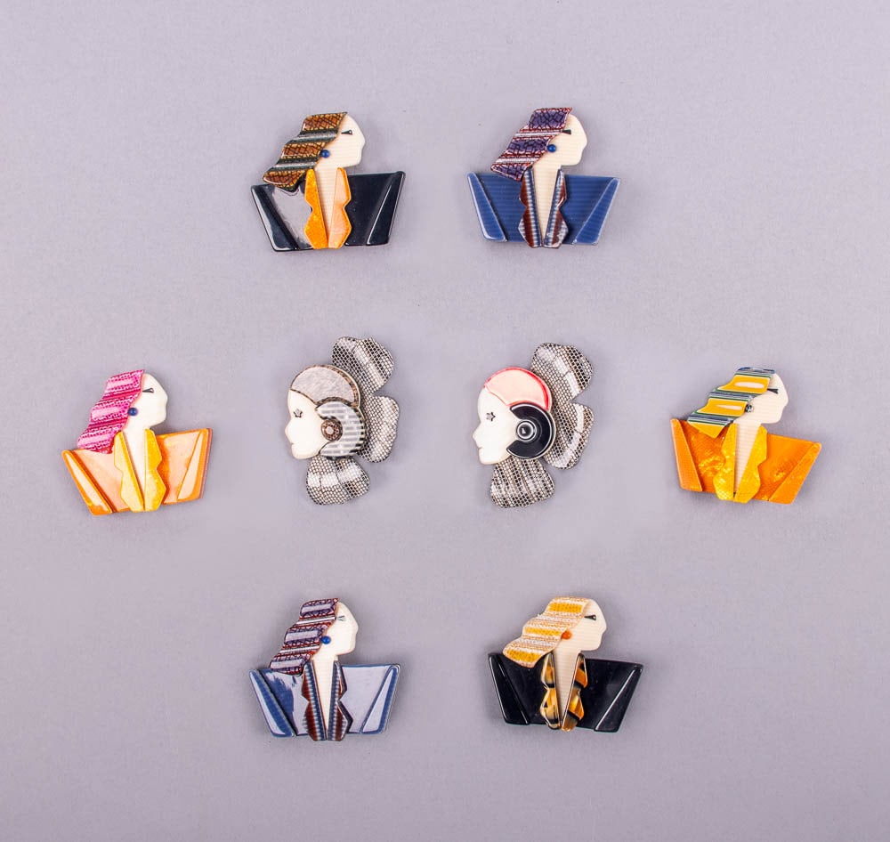 EIGHT LEA STEIN CARMEN JOAN CRAWFORD OR COROLLE FLOWER LADY BROOCHES, PARIS (1 of 7)