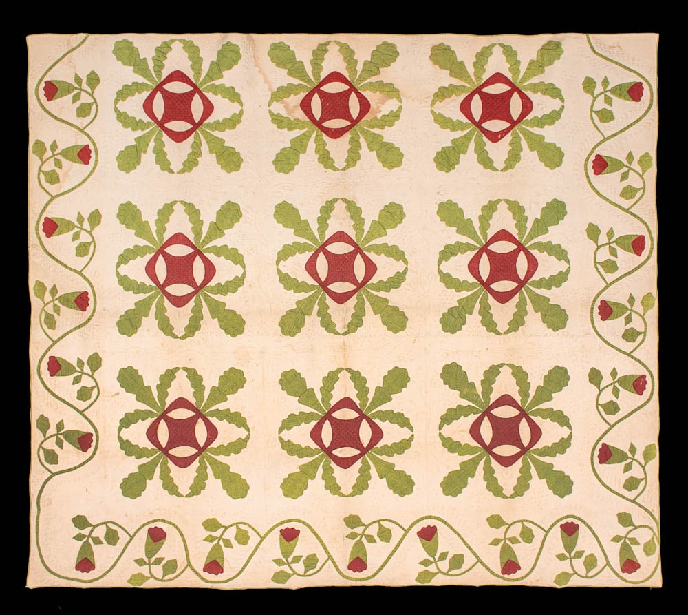 OAK LEAF & REEL APPLIQUE QUILT, USA, 1840-1860 (1 of 11)