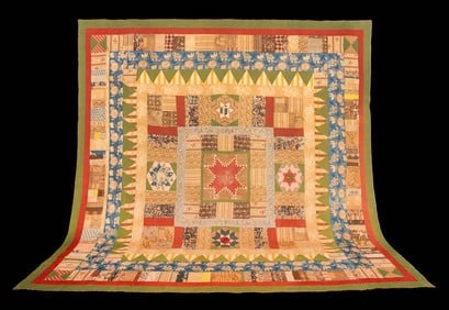 OVERSIZED MEDALLION CHINTZ QUILT, USA, 1830-1850