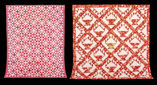 TWO RED & WHITE QUILTS, USA, 1870-1910