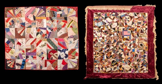 TWO CRAZY QUILTS, PENNSYLVANIA & NEBRASKA, 1875-1900