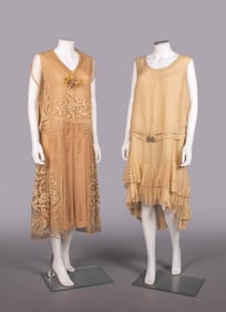 TWO SILK CREPE AFTERNOON OR EVENING DRESSES, c. 1920-1922