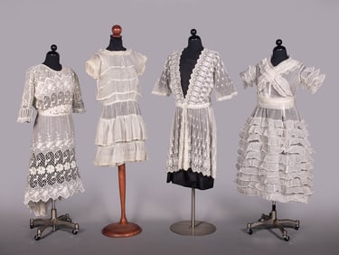 FOUR WHITE COTTON LINGERIE DRESSES OR DRESS ELEMENTS, 1912-1920