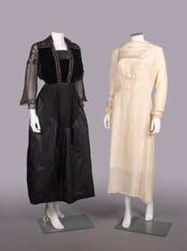 TWO SILK CREPE & VELVET AFTERNOON DRESSES, 1912-1920s
