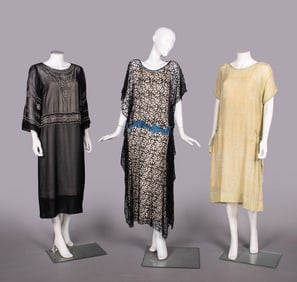 THREE BEADED OR LACE PARTY DRESSES, EARLY-MID 1920s