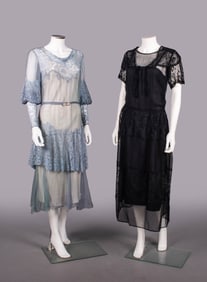 TWO SILK CREPE OR GEORGETTE PARTY DRESSES, c. 1930