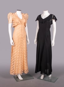 TWO LACE OR GEORGETTE EVENING GOWNS, EARLY 1930s