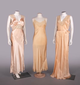 TWO SATIN NIGHTGOWNS & ONE SILK CREPE SLIP, 1930s