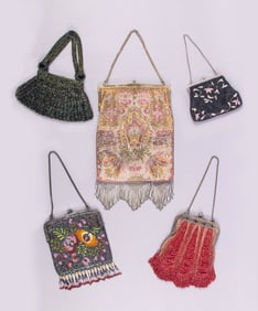 FIVE BEADED PURSES, FRANCE, 1920-1950s