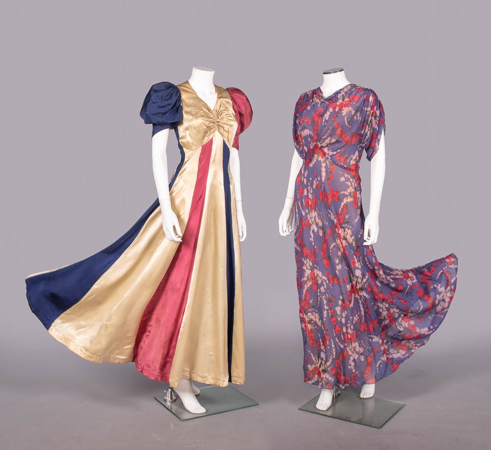 TWO SATIN OR CHIFFON PARTY DRESSES, c. 1930-1940 (1 of 9)