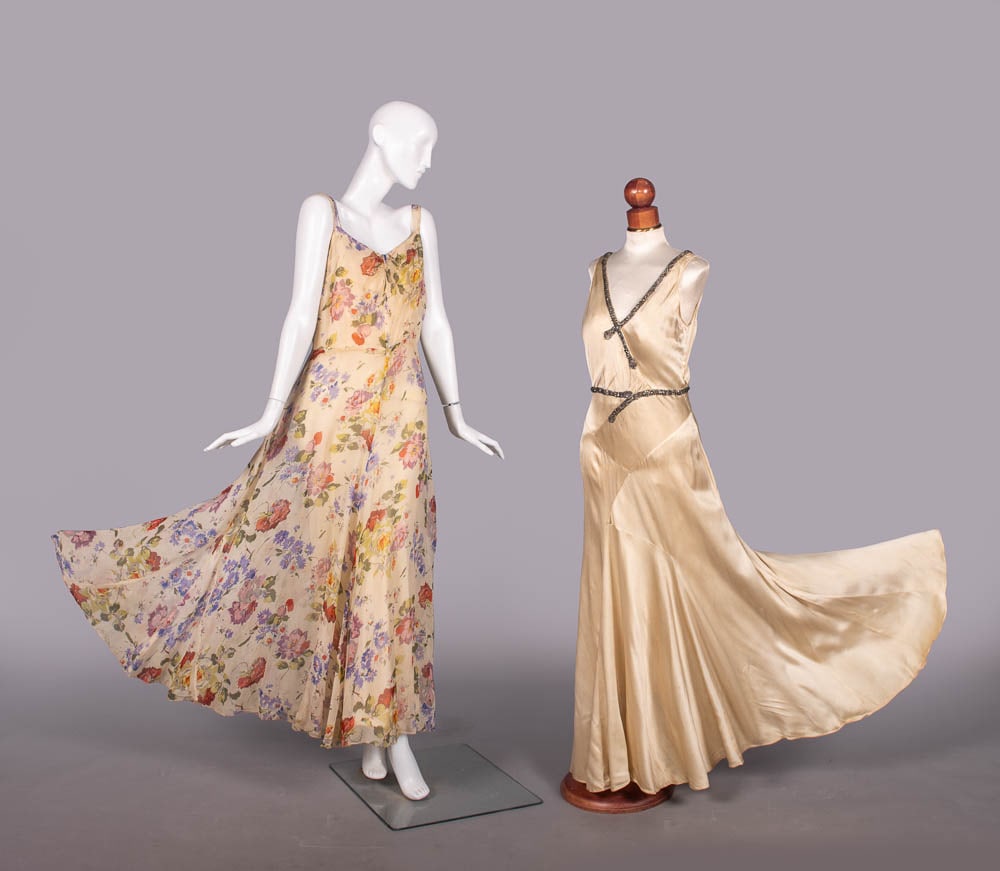 TWO CHIFFON OR SATIN PARTY DRESSES, c. 1930-1935 (1 of 11)
