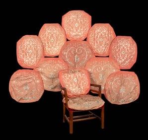 SIX SETS OF EMBROIDERED SILK FAILLE CHAIR COVERS, ITALY, 1828-1835