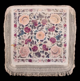 HAND EMBROIDERED SILK CANTON SHAWL, 1910s