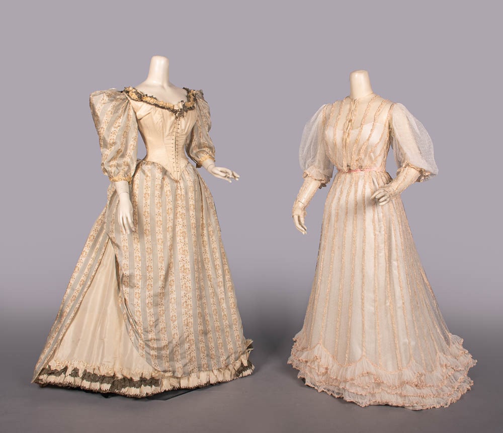 ONE FAILLE & PRINTED SILK EVENING GOWN & ONE LINGERIE GOWN, 1880-1904 (1 of 9)