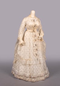 PRINTED PINA FIBER POLONAISE LINGERIE GOWN, c. 1870