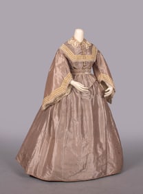 SHOT & STRIPED SILK TAFFETA AFTERNOON DRESS, 1863-1865