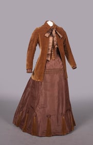 THREE PIECE SILK TAFFETA & VELVET ENSEMBLE, c. 1888